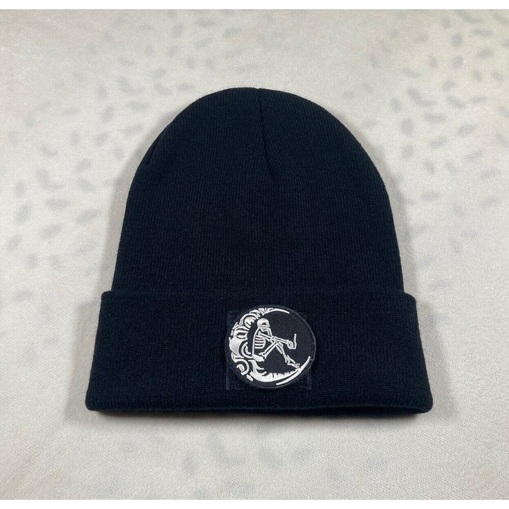 GIOCO by Zitelle Basic Black Customizable Beanie Hat Moon Skeleton Patch
